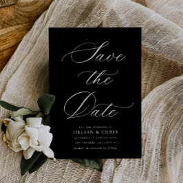 黒のカリグラフィー結婚式のSave the Dateカード 招待状
