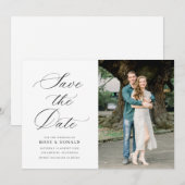 黒のカリグラフィー スクリプト 結婚式の Save the Date セーブザデート (正面/裏面)