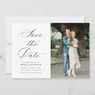 黒のカリグラフィー スクリプト 結婚式の Save the Date 招待状
