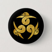 黒のガチョウの日本人のKamonの3フェイクな金ゴールド 缶バッジ (正面)