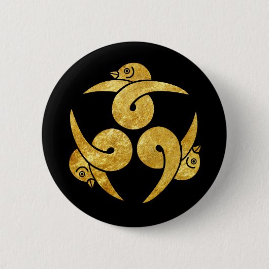 黒のガチョウの日本人のKamonの3フェイクな金ゴールド 缶バッジ (正面)