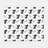 黒のキャラクター・パグ犬+犬の名前パターン フリースブランケット (正面(横))