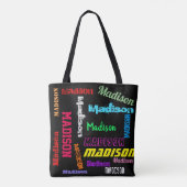 黒のキャンバカラフルスショルダーの繰り返し名 トートバッグ (裏面)