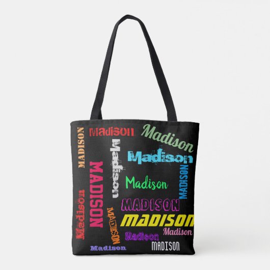 黒のキャンバカラフルスショルダーの繰り返し名 トートバッグ (裏面)