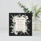 黒のキリスト教の聖書に結婚ある白いバラのフローラ セーブザデート (スタンド正面)