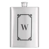 黒のギリシャ鍵模様のボーダー モノグラム フラスク (正面)