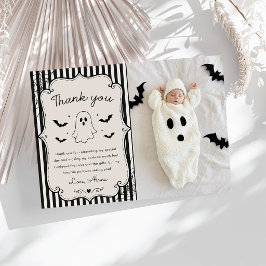 黒のギンガムチェックの幽霊のハロウィン サンキューカード