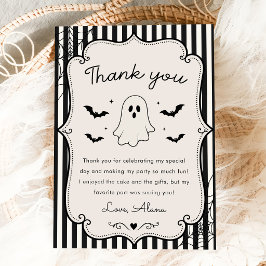 黒のギンガムチェックの幽霊のハロウィン サンキューカード