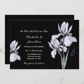 黒のクリスチャン結婚式 白いアイリス花 招待状 (正面/裏面)