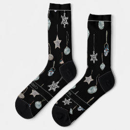 黒のクリスマスに輝くシルバーツリーのおもちゃ ソックス