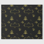 黒のクリスマスに金の装飾 ラッピングペーパー (フラット)
