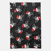 黒のクリスマスの休日の海賊スカル キッチンタオル (縦)