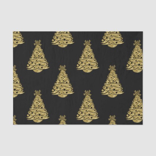 黒のクリスマス背景の金のクリスマスツリー 薄葉紙 (正面)