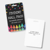 黒のクレヨンと星 カラフルな生徒用ハラパス バッジ (正面&裏面)