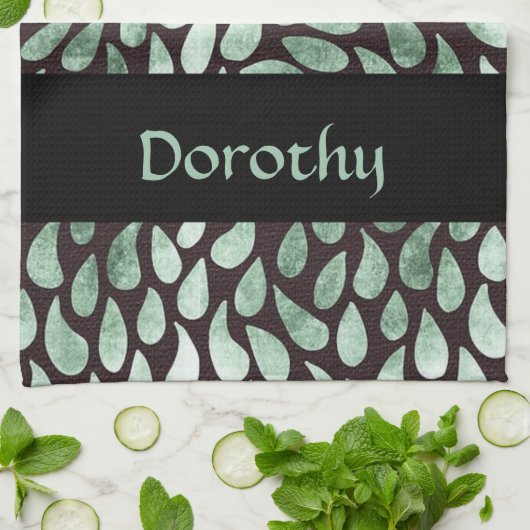 黒のグラデーション緑の花びら キッチンタオル (折り畳み)