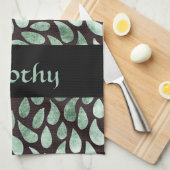 黒のグラデーション緑の花びら キッチンタオル (四つ折り)