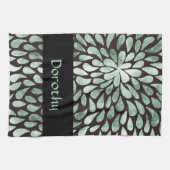 黒のグラデーション緑の花びら キッチンタオル (横)