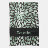 黒のグラデーション緑の花びら キッチンタオル (縦)