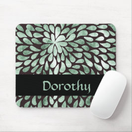 黒のグラデーション緑の花びら マウスパッド