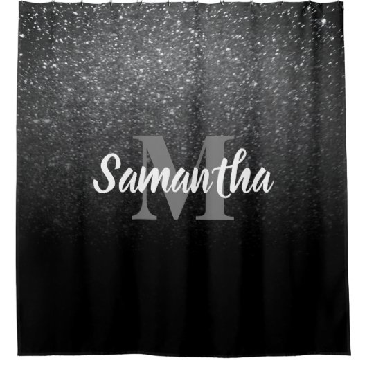 黒のグリッターパターン シャワーカーテン (正面)