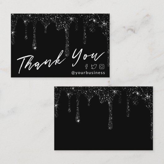 黒のグリッター感謝していは、スクリプトパッケージの挿入 名刺 (正面/裏面)