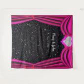 黒のグリッター ダイヤモンド ハート ピンクのカーテン バックドロップ タペストリー (正面(横))