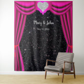 黒のグリッター ダイヤモンド ハート ピンクのカーテン バックドロップ タペストリー (インサイチュ)