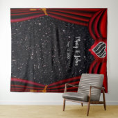 黒のグリッター 黒と白のハート 赤いカーテン タペストリー (インサイチュ(横))