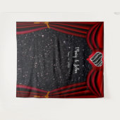 黒のグリッター 黒と白のハート 赤いカーテン タペストリー (正面(横))