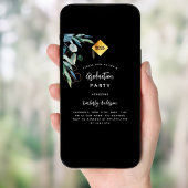 黒のグリーン ゴールドのキャップ 2025 卒業パーティー 招待状