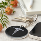 黒のケリュケイオンの医学の記号 キーホルダー (正面右)