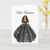 黒のケンセイーナのためのFeliz Quince バースデーカード カード (黄色い花)