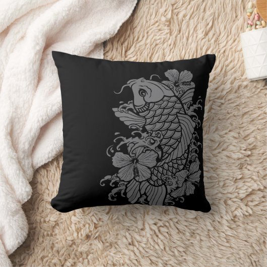 黒のコイの魚の灰色 クッション (ブランケット)