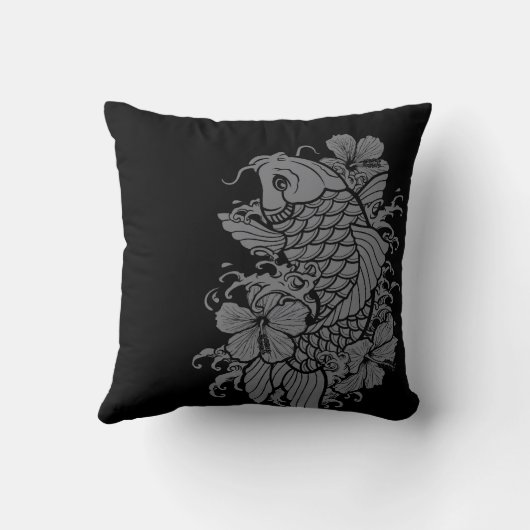 黒のコイの魚の灰色 クッション (裏面)