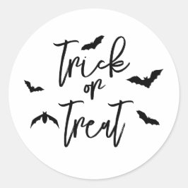 黒のコウモリとトリック・オア・トリートのハロウィン文字 ラウンドシール