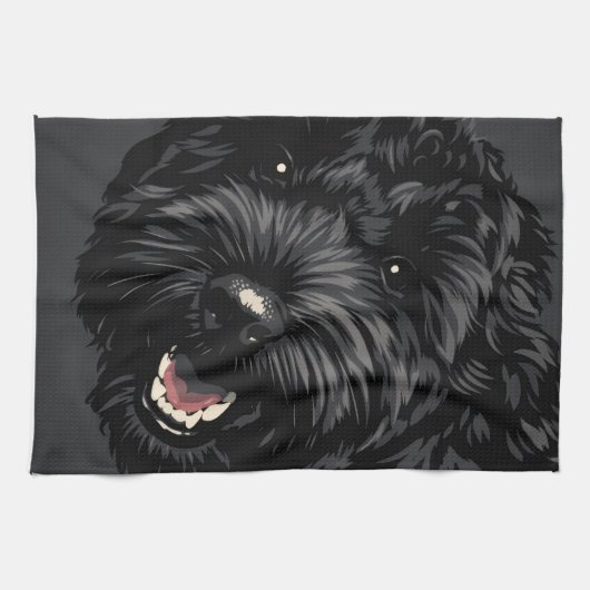 黒のコカプー犬の肖像画のコカプープレゼント キッチンタオル (横)