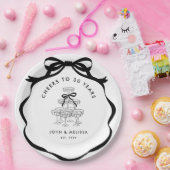 黒のコケットボウ シャンパンタワー 結婚記念日 ペーパープレート (パーティー)