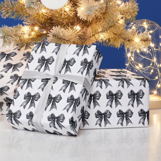 黒のコケットボウ ラッピングペーパー (クリスマス)