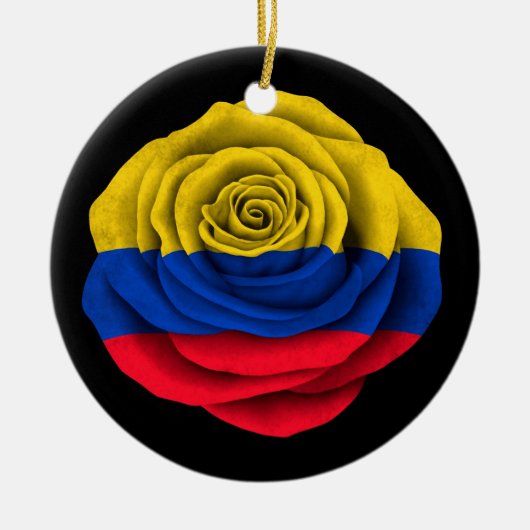 黒のコロンビアのばら色の旗 セラミックオーナメント (正面)