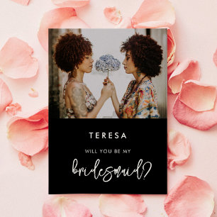 黒のコンテンポラリーBridesmaid提案の写真カード 招待状