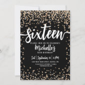 黒のゴールドグリッター 16歳の誕生日 招待状 (正面)