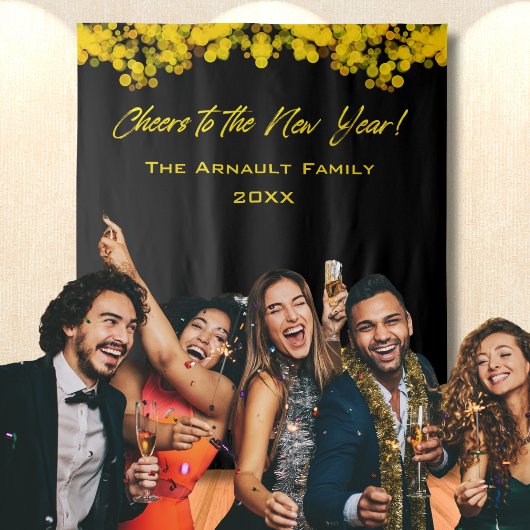 黒のゴールドボケライトで新年を祝おう タペストリー