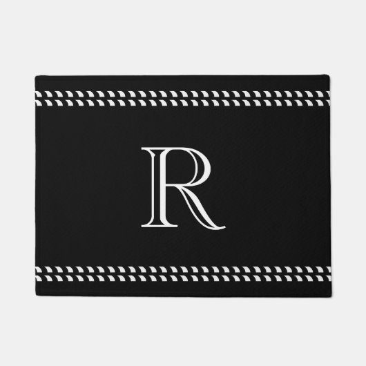 黒のシックなドアMAT_WHITEのモノグラム ドアマット (正面)