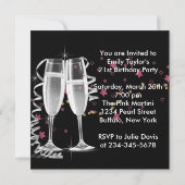 黒のシャンパン ハイ ヒール 21歳の誕生日パーティー 招待状 (裏面)