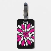 黒のショッキングピンクおよび白い花の花びらの芸術 ラゲッジタグ (裏面縦)