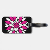 黒のショッキングピンクおよび白い花の花びらの芸術 ラゲッジタグ (裏面横)