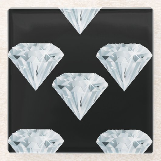 黒のシルバーシャイニーダイヤモンド ガラスコースター (正面)