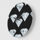 黒のシルバーシャイニーダイヤモンド ラージ壁時計 (傾斜)