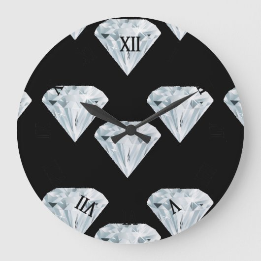 黒のシルバーシャイニーダイヤモンド ラージ壁時計 (正面)