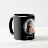 黒のシルバーフォトグリッター名スクリプト マグカップ (正面左)